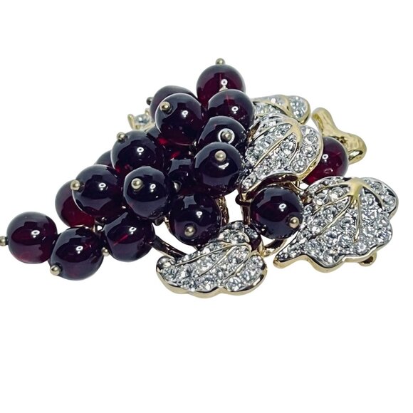 Nolan Miller Gold Tone Rhinestone And Grape Cluster Brooch (5964) - Picture 8 of 10